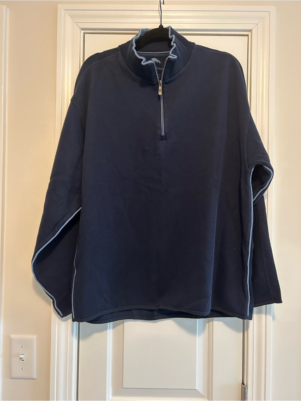 Men's Navy Quarter-Zip Sweater with Contrast Trim